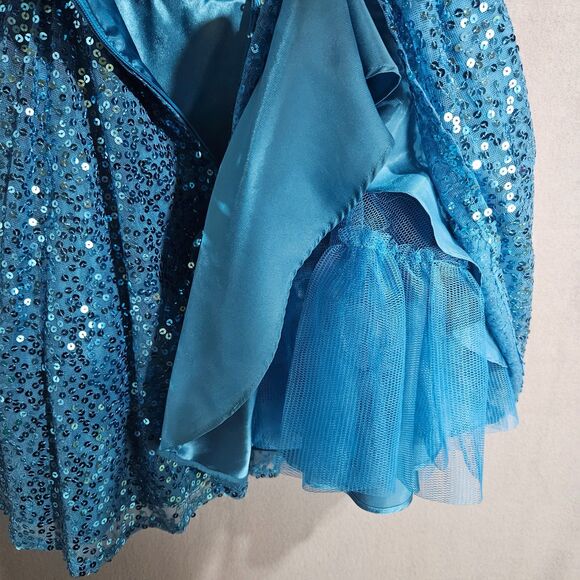 Betsey Johnson Sequin Prom Dress Teal Satin Strapless Size 4 Mini - Picture 5 of 7